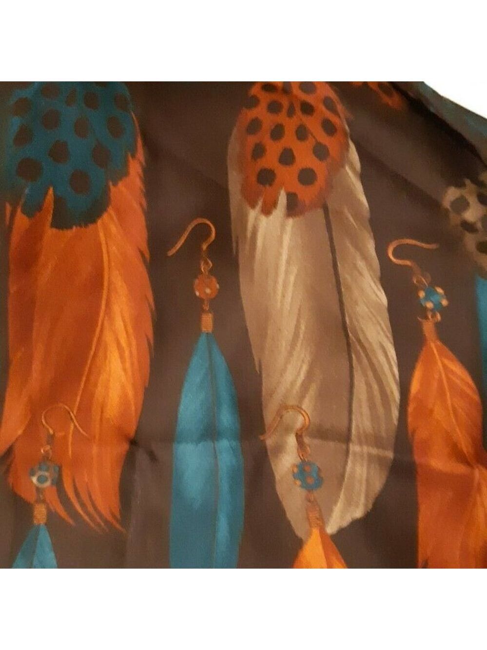 Nur Ipek Oblong silky feel polyester Feather Earrings scarf TRIBAL southwestern - Picture 4 of 11
